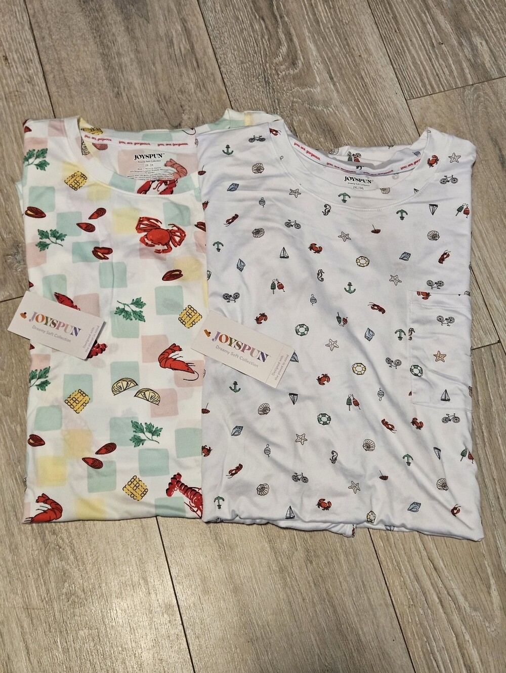 NWT Joyspun Dreamy Soft Sleepshirt Lot (2) Seafood Boil & Nautical 2X/3X